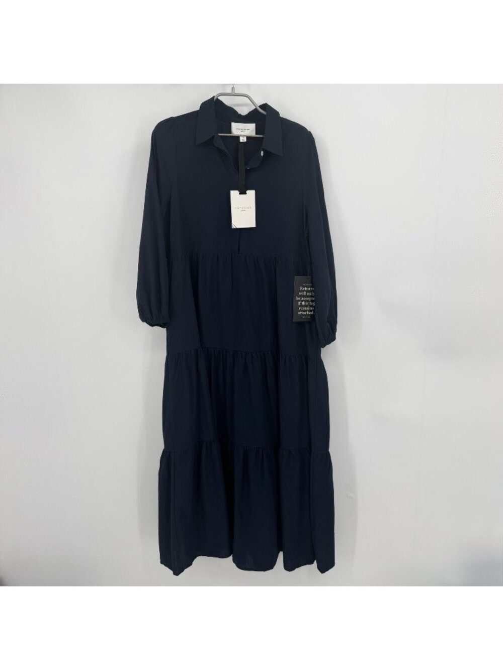 Pomander Place by Tuckernuck Navy Blue Mabel Maxi Dress size M Tier Long Sleeve